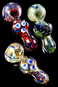 Small Colorful Frit Silver Fumed Striped Glass Pipe - P2922
