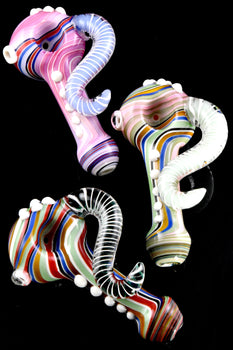 Colorful Reverse Striped Spiked Glass Pipe - P2931