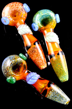 Gold Fumed Color Changing Frit Chamber Leaf Glass Pipe - P2975