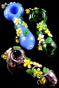 Flower Bee Colored Glass Pipe - P2988