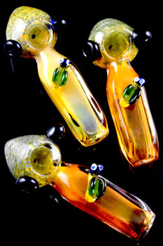 Gold Fumed Frit Bee Square Glass Pipe - P2991