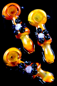 Gold Fumed Flower Glass Pipe - P2996