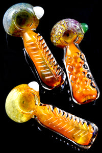Small Gold Fumed Indented Frit Glass Pipe - P2998