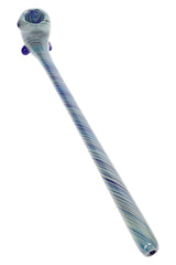 Silver fumed spiral striped glass sherlock pipe shown in angled side product view