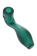 Deep green GRAV sandblasted Mini Sherlock glass hand pipe, frosted glass with side carb and GRAV logo, travel-friendly bowl and mouthpiece.