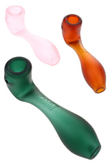 GRAV Sandblasted Classic Sherlock glass hand pipes in green, amber, and pink, matte finish with deep bowl and side carb, 5½″ dry herb pipe.
