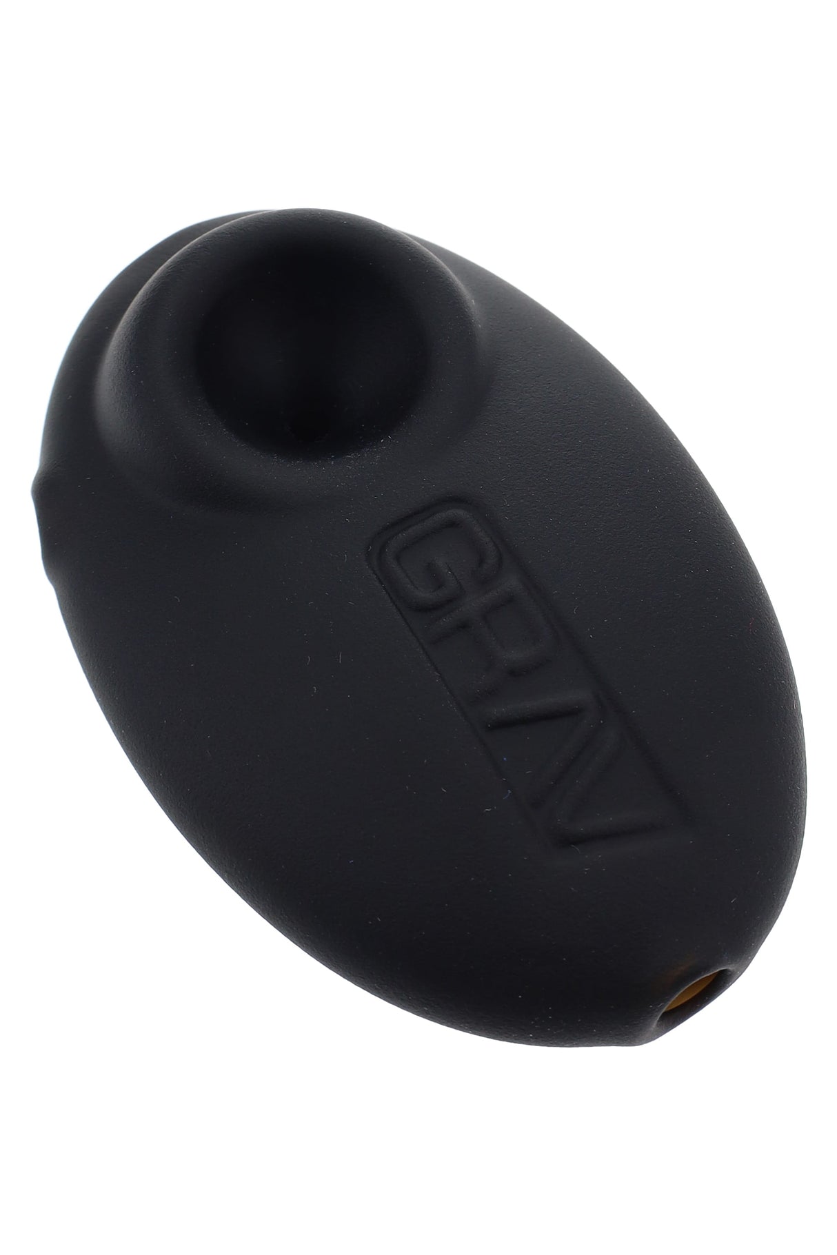 Black GRAV Sandblasted Pebble Spoon with frosted finish and recessed bowl; stealthy 3″ palm-fit spoon pipe.