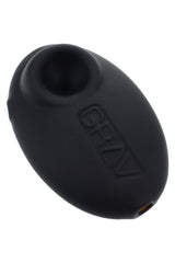 Black GRAV Sandblasted Pebble Spoon with frosted finish and recessed bowl; stealthy 3″ palm-fit spoon pipe.