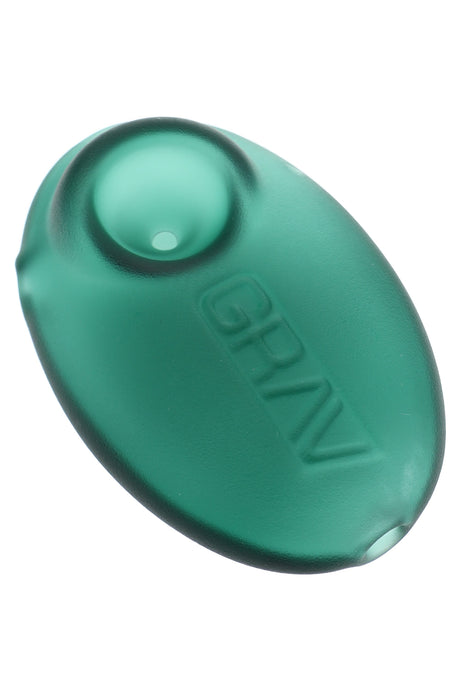 Lake green GRAV Sandblasted Pebble Spoon, matte borosilicate with side carb and pebble shape; pocket-friendly 3″ pipe.