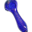 Close-up of blue GRAV 4″ bubble trap glass spoon pipe showing deep bowl, side carb, and textured dotted grip.