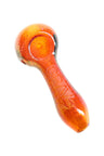 Amber GRAV 4″ bubble trap glass spoon pipe highlighting glossy bowl, bubble texture, and compact hand-friendly shape.