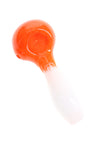 Orange and white GRAV 4″ frit spoon hand pipe, glossy finish with speckled frit and classic rounded bowl.