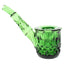 Emerald green 5″ NWTN Highball glass hand pipe with textured cup bowl and curved mouthpiece, reflective vintage patterning on white studio set.