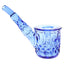 Lapis blue 5″ NWTN Highball glass hand pipe, close side profile showing diamond and wedge cuts along bowl and stem on bright white background.