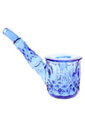 Lapis blue 5″ NWTN Highball glass hand pipe, close side profile showing diamond and wedge cuts along bowl and stem on bright white background.