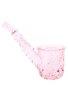 Petal pink 5″ NWTN Highball glass hand pipe with soft tint and vintage-inspired cut texture, compact sherlock-style piece on a white background.