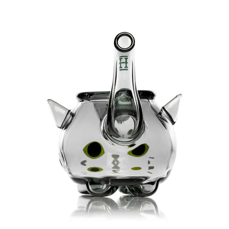 Top-down view of Hemper Black Cat hand pipe showing ear details, bowl opening, and tail mouthpiece alignment