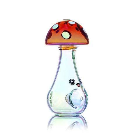 Side profile of Hemper Trippy Shroom pipe highlighting bold mushroom artwork and comfortable 4.5″ hand-pipe shape