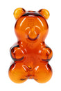 Angled view of gummy bear–shaped glass hand pipe showing sculpted bear details and smooth glossy candy-like finish