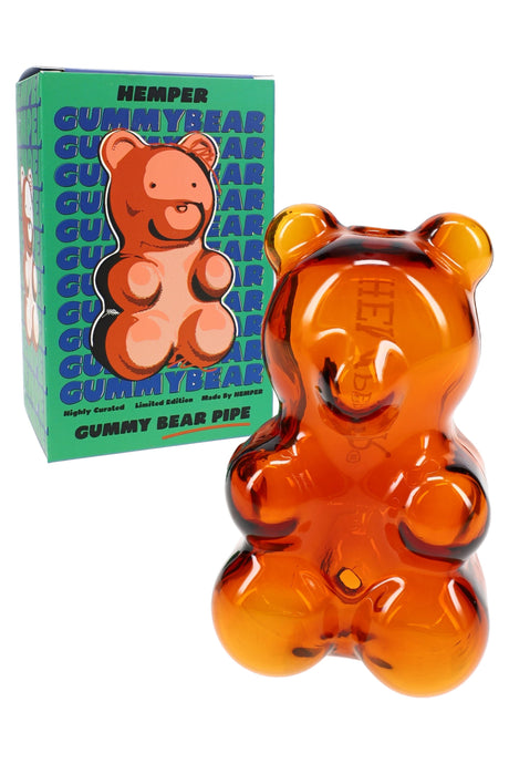 Hemper Gummy Bear glass hand pipe with branded box, candy-bear design and glossy finish in compact 3.5″ size