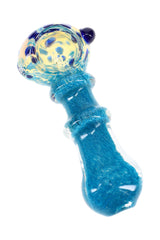 Blue 3½″ silver-fumed color-changing hand pipe with dotted bowl, ring accents, and colored marble detail