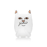 Front view of white Lord Nermal cat glass hand pipe body showing character silhouette and printed face on smooth glass