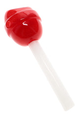 Cherry 4.5″ glass lollipipe with white stem and left-side carb shown in angled close-up view