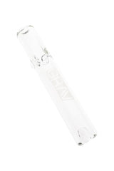 Clear 4.5″ GRAV mini steamroller hand pipe with stabilizing feet shown in close-up side view