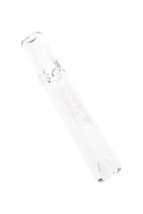 Clear 4.5″ GRAV mini steamroller hand pipe with stabilizing feet shown in close-up side view