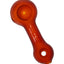 Red-orange frosted glass spoon hand pipe with GRAV logo and carb hole, shown in angled front view