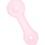 Pale pink frosted glass spoon hand pipe with GRAV logo and rounded bowl, shown in angled side view