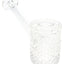 Clear Jane West glass hand pipe angled view with raised geometric texture and wide mouthpiece