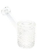 Clear Jane West glass hand pipe angled view with raised geometric texture and wide mouthpiece