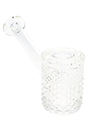 Clear Jane West glass hand pipe angled view with raised geometric texture and wide mouthpiece