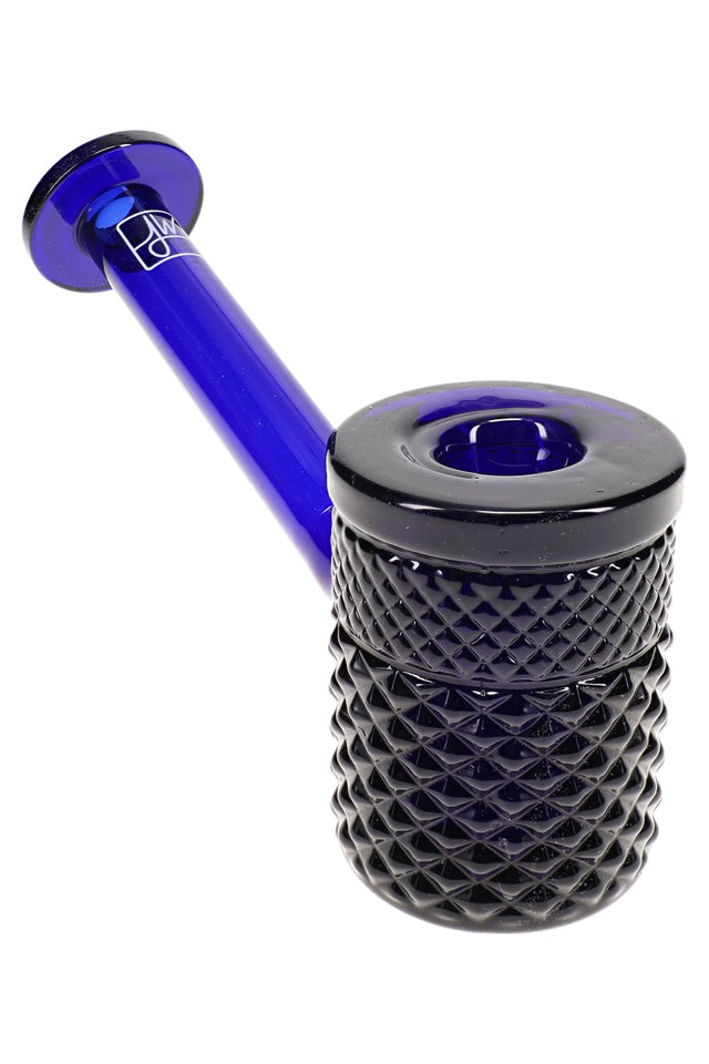 Cobalt Jane West hand pipe with textured bowl, disc mouthpiece, and flat tabletop base