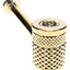 Gold Jane West glass hand pipe with raised diamond texture and Art Deco-inspired shape