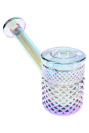 Mermaid Jane West hand pipe with iridescent glass finish, textured bowl, and disc mouthpiece