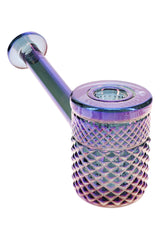 Midnight Jane West glass hand pipe with dark blue-purple shimmer and sculpted textured body