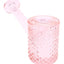 Pink Jane West glass hand pipe with rosy transparent body, textured bowl, and flat base