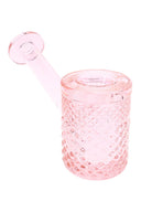 Pink Jane West glass hand pipe with rosy transparent body, textured bowl, and flat base