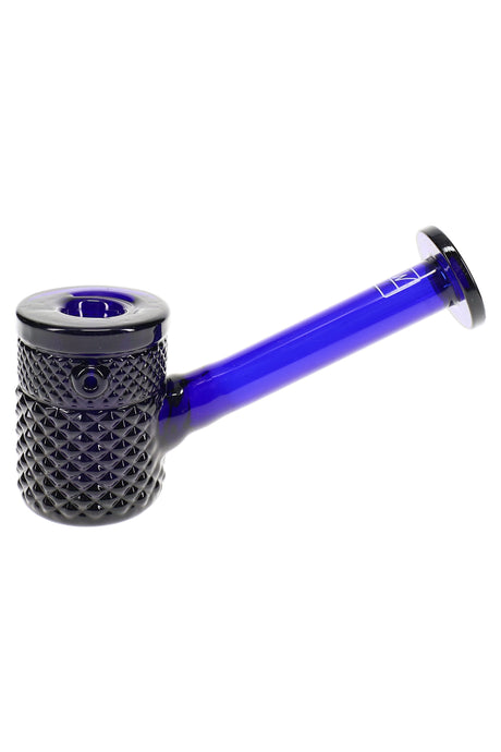 Cobalt Jane West hand pipe close-up showing black textured bowl and smooth glass stem