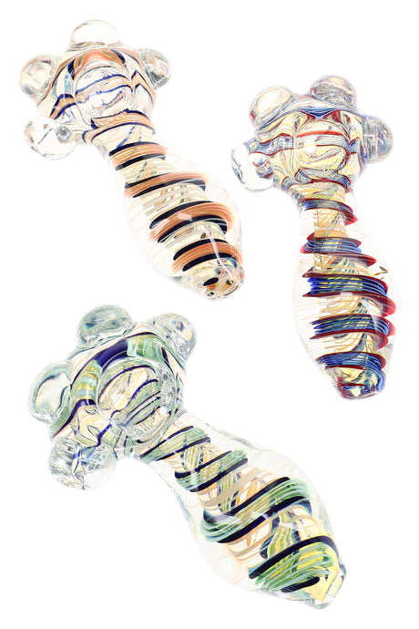 4" Ribbon Swirl Striped Color Changing Glass Pipe - P3324