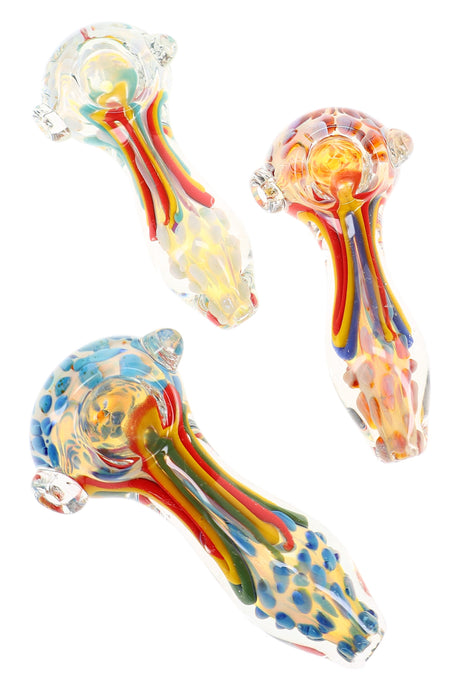 4.5" Multicolor Squiggle Striped Silver Fumed Dot Glass Pipe - P3325