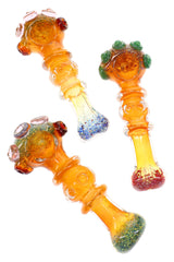 5" Gold Fumed Indented Ring Frit Glass Pipe - P3328
