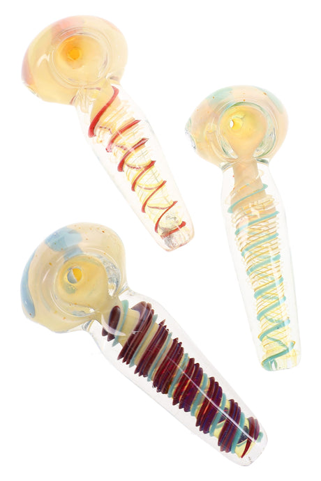 3.5" Silver Fumed Spiral Striped Bubble Glass Pipe - P3329