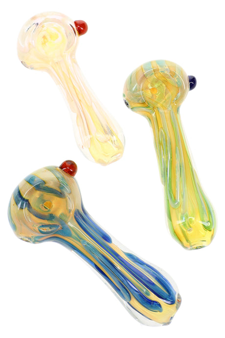 3.5" Silver Fumed Squiggle Striped Glass Pipe - P3330