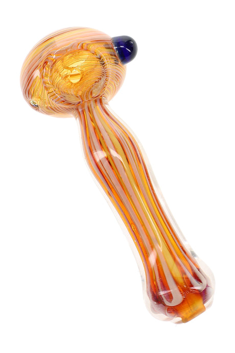 Orange striped 4½″ silver fumed spoon pipe with dark blue side marble and compact glass body