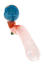 7″ clear glass Sherlock hand pipe with green tricolor frit bowl, curved neck, and colored glass feet