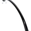 Black 17″ glass Gandalf pipe with extra-long curved stem, white-striped bowl, and clear glass feet