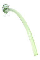 Light green 17″ glass Gandalf pipe with sweeping curved stem, striped bowl, and clear glass feet
